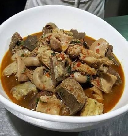 A serving of a bow of liver, and intestine pepper soup